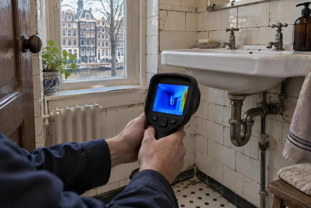Lekdetectie Voorthuizen – badkamer met oude leidingen achter de tegels