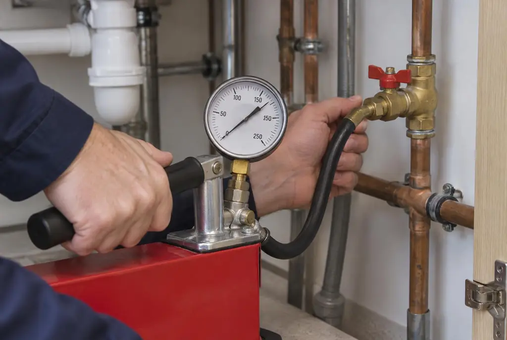 Lekdetectie Voorthuizen – druktest op een waterleiding met een manometer
