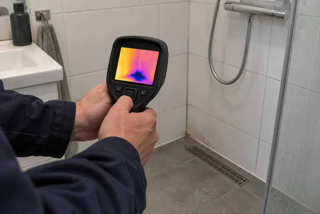 Lekdetectie Voorthuizen – lekdetectiespecialist met warmtebeeldcamera in een badkamer