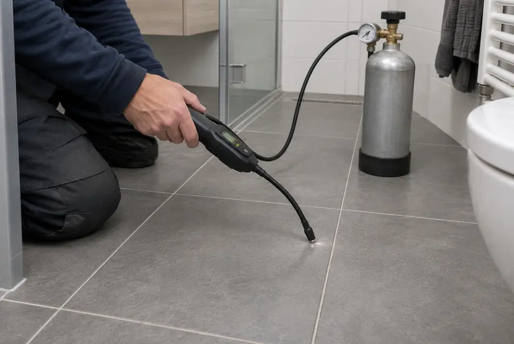 Lekdetectie Voorthuizen – technicus spoort met tracergas een lekkage op in de vloer