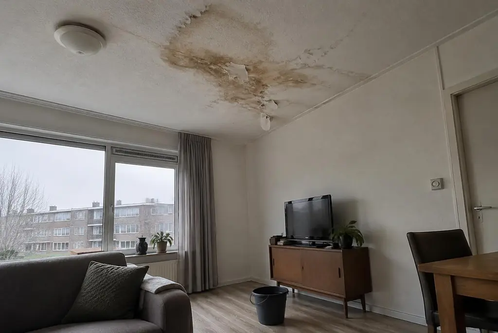 Lekdetectie Voorthuizen – vochtplek op het plafond onder een badkamer